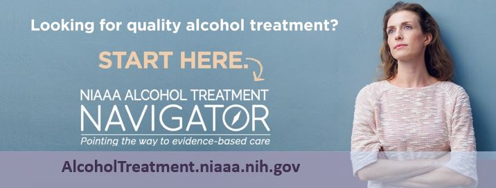 Image of woman with words Alcohol Treatment Navigator