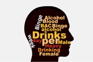 a silhouette of a head with drinking terms inside the silhouette