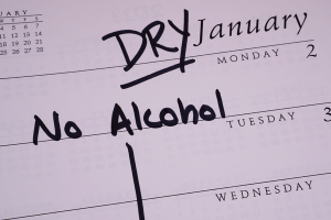 January calendar with the words "dry" and "no alcohol" on it